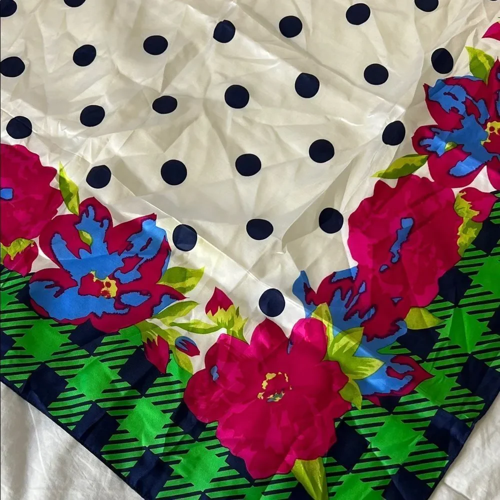 Echo Green and Pink Floral Polka Dot Silk Scarf